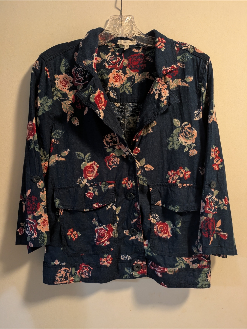 Maurices Navy Floral Button-Front Blazer Jacket